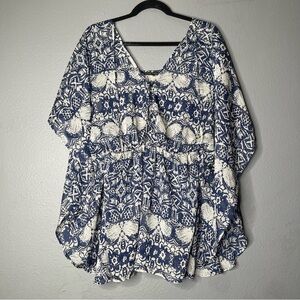 Pure Sugar Blue Printed Lace Up Neckline Dolman Blouse Top